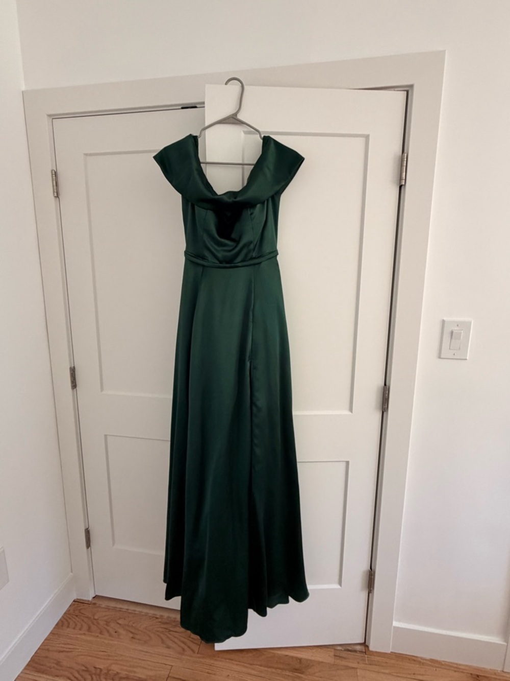 Lulu’s Elegant Off-Shoulder Forest Green Evening Gown